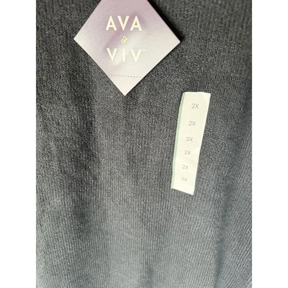Ava & Viv Black Crewneck Knit Warm Basic Minimalist Sweater New 2X - Picture 2 of 5